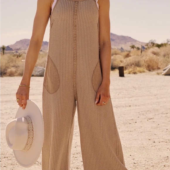 bohme Pants - bohme Beige Waffle-Knit Wide-Leg Jumpsuit